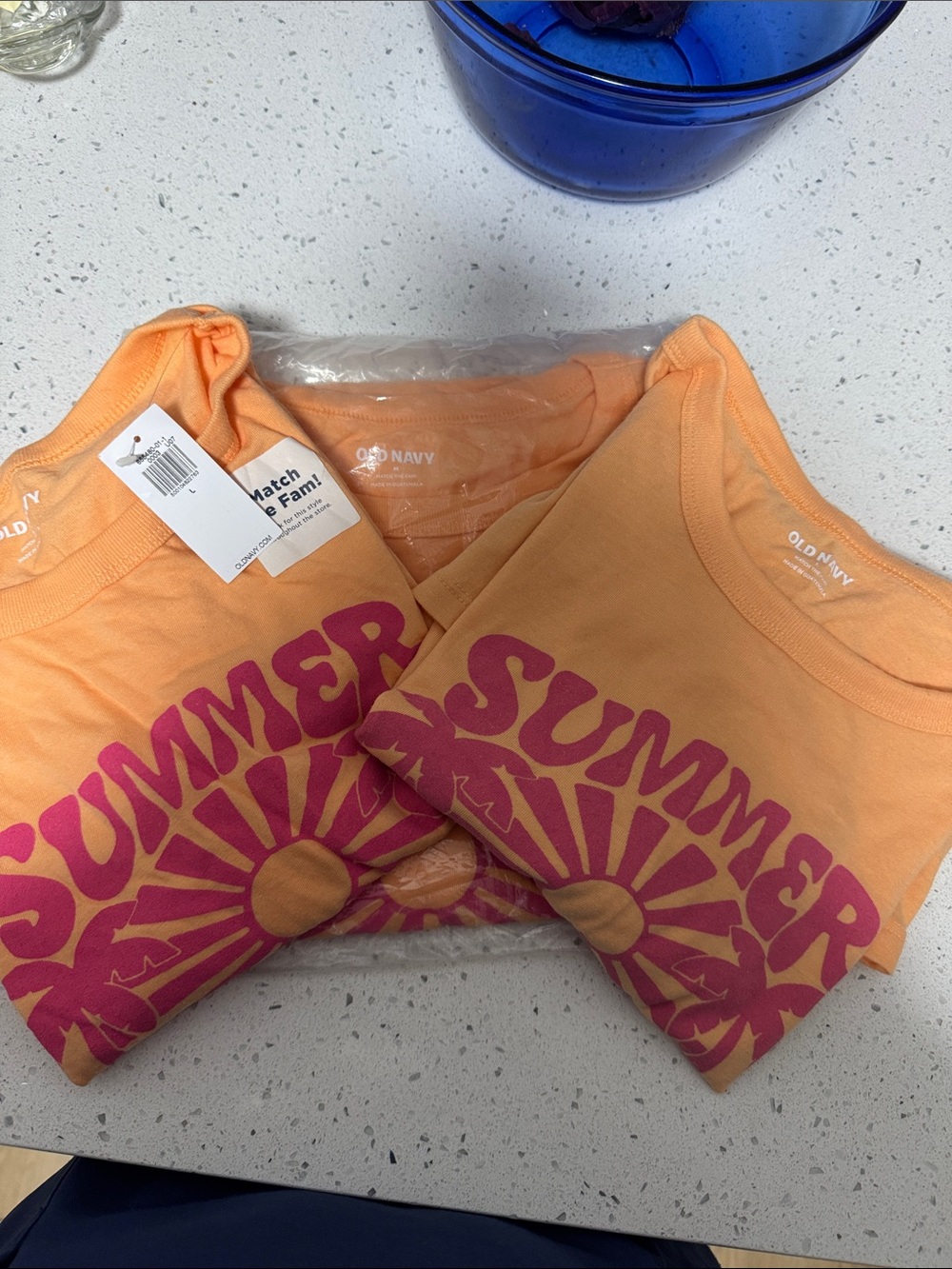 Old Navy Orange Short-Sleeve Tee with Pink Sun Graphic. Matching family